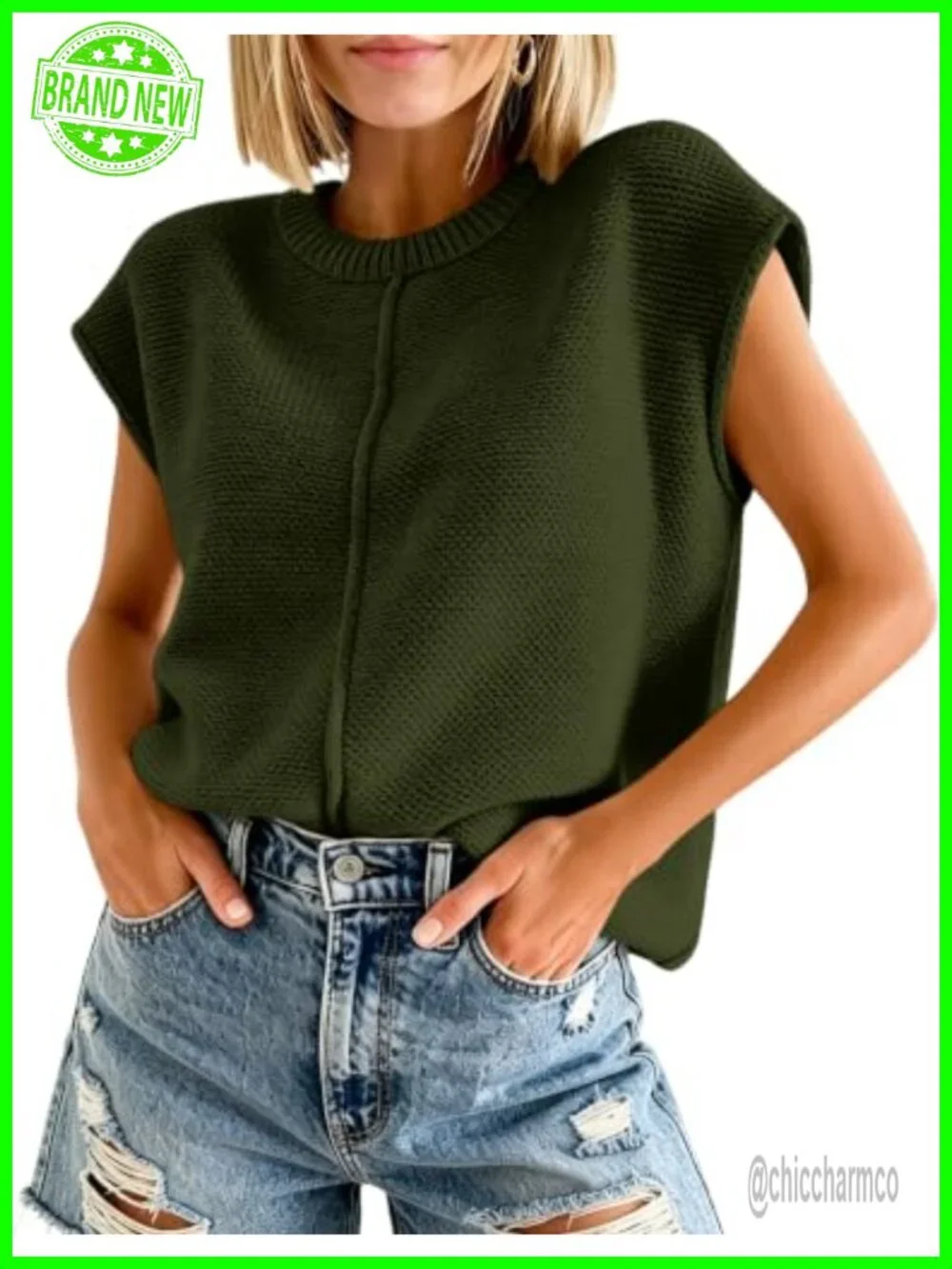 Crew Neck Sleeveless Knit Sweater Vest - Lightweight Acrylic Blend